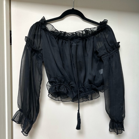 LIONESS Chiffon Cropped Blouse (Large) - Picture 2 of 4